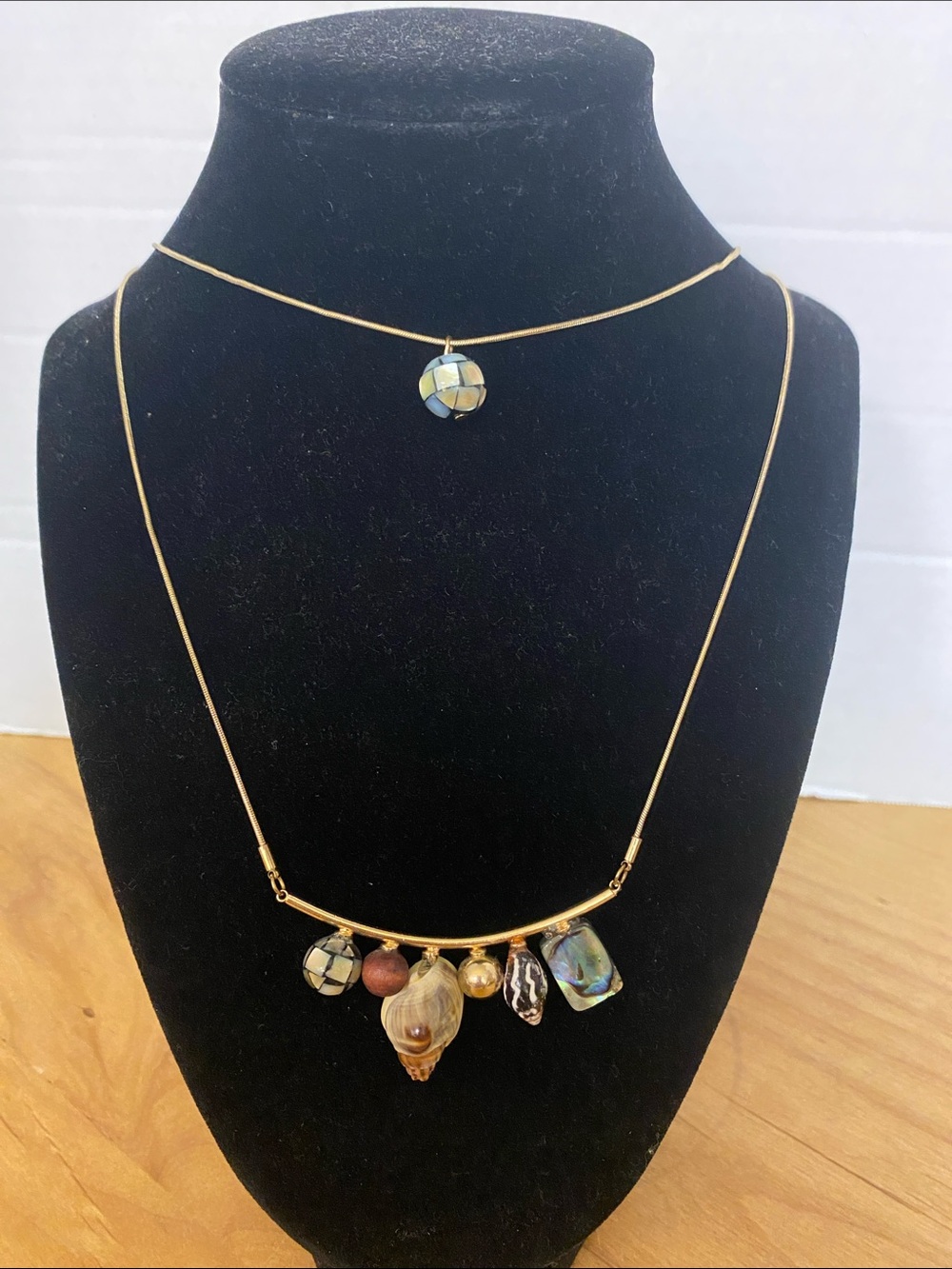 Zara Gold-Tone Double Layer Charm Necklace with Multi-Colored Shell Accents